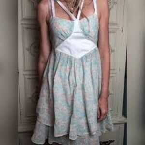 Free People Gauzy Floral Mini Dress with Bustier Details Green White Multi 2